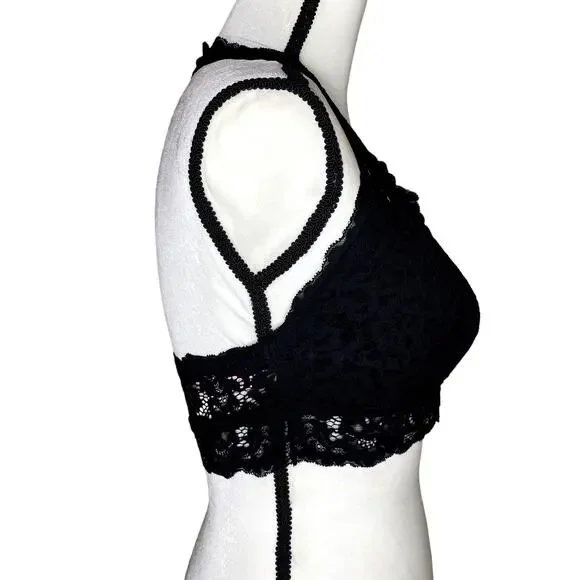 DOBREVA Padded Floral Halter Lace Wireless Bralette Black Large Intimates Bra - Picture 7 of 11